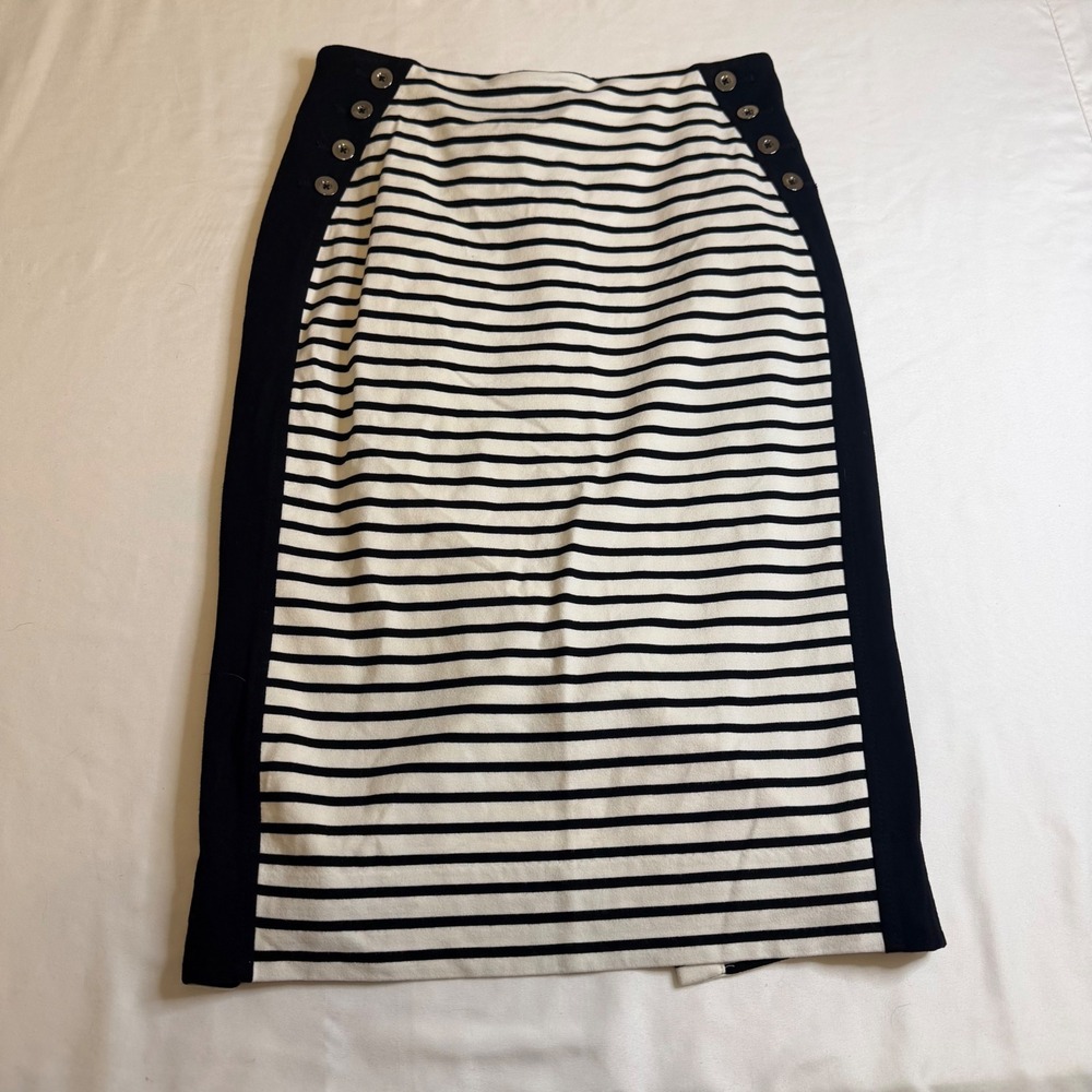 White House Black Market Striped Nautical Sailor Pencil Skirt Size 2 Black White